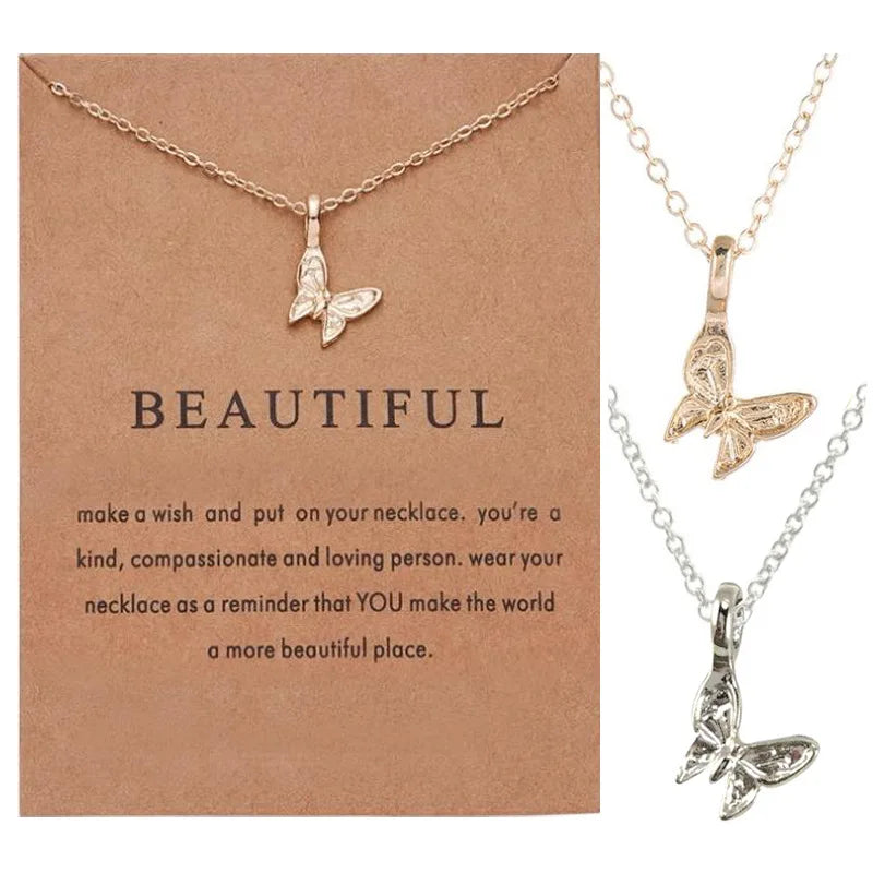 SC New Arrival Custom Butterfly Necklace Gold Plated Butterfly Pendant Necklace Butterfly Card Bff Necklace for Women Girls