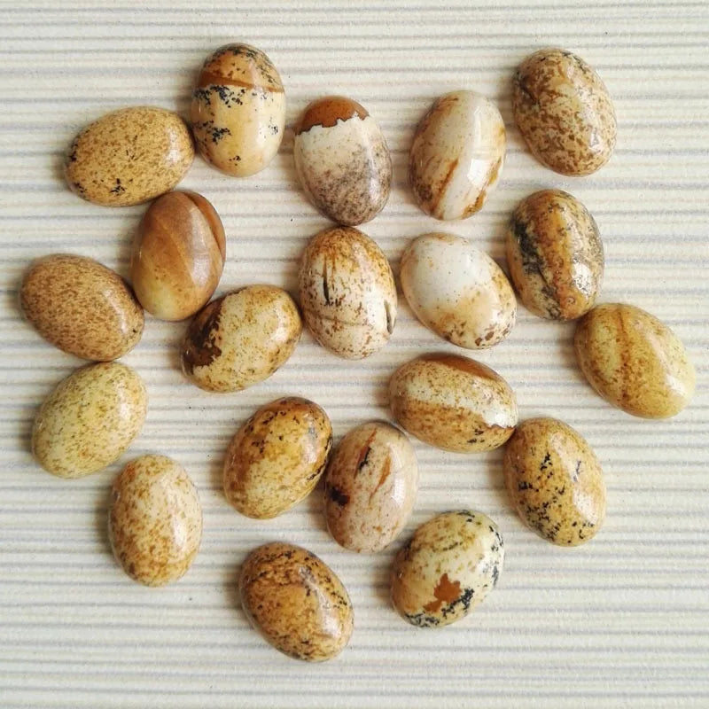 Hongzhuo Wholesale Quality Oval Shape Semi Precious Stones Jewelry Making 13*18mm Picture Jasper Cabochon Gemstone Crafts