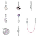 New Fine S925 Sterling Silver Charm Beads Cute Kitten Bead Key Safety Chain DIY Charm Bracelet for Women Jewelry Gifts