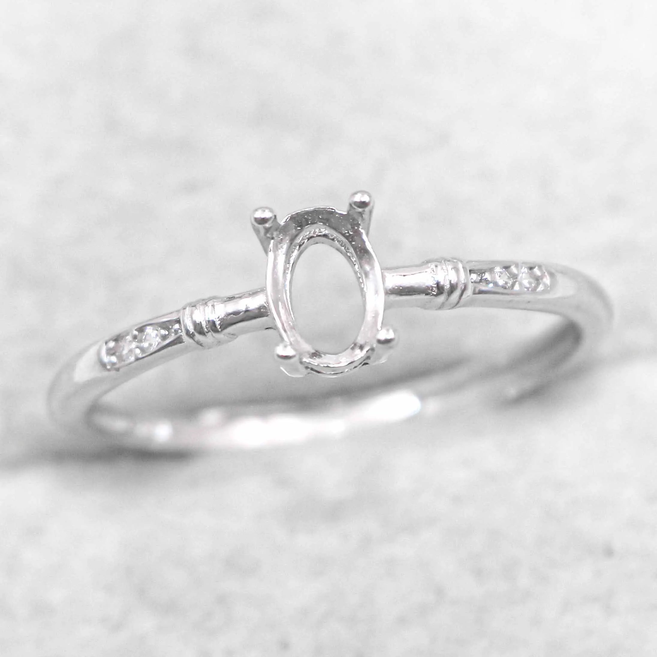 Sterling Silver 4*6mm Semi Mount Ring Frame Empty Blank Support Claw Setting S925 Base Holder Without Center Stone for DIY Inlay