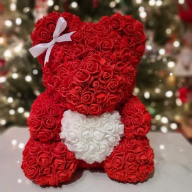 Artificial Flowers Bear PVC Box Foam PE Floral Valentine Gifts Rose Bear with Gift Box