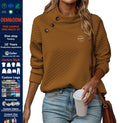 Custom Embroidery Logo Casual Polyester Cotton Crew Neck Waffle Plaid Sports Sweater Three Button Oversized Sweatshirt for Women