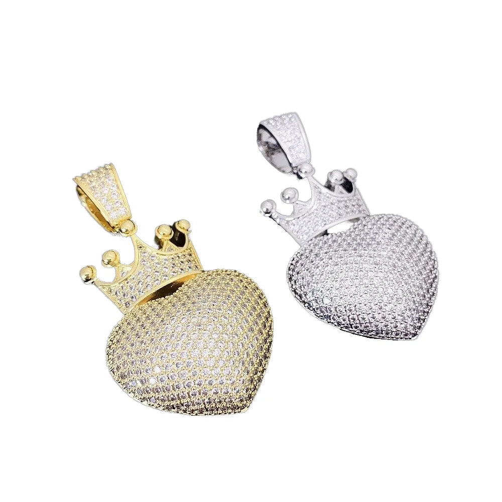 Golden Cross S925 Silver VVS Moissanite Hip Hop Crown Heart Link Chain Pendant