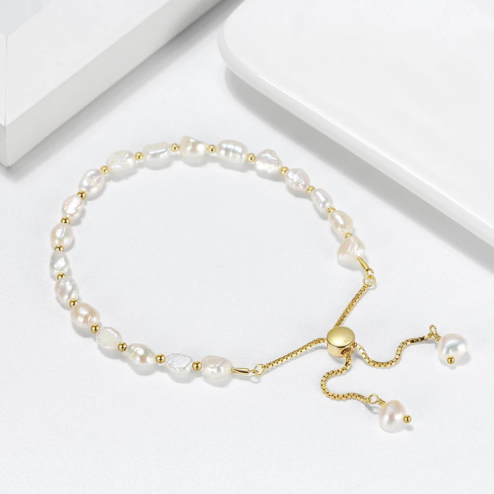 RINNTIN GPB09 Hot Selling 14K Gold Plated 925 Sterling Silver Freshwater Pearl Bead Bracelet for Women