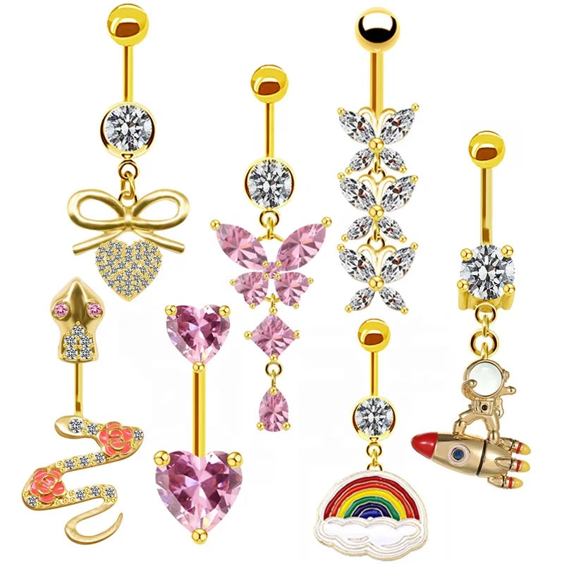 Gaby Multipurpose Cute Bunny Belly Button Ring Navel Belly Rings Stainless Steel Body Piercing Jewelry