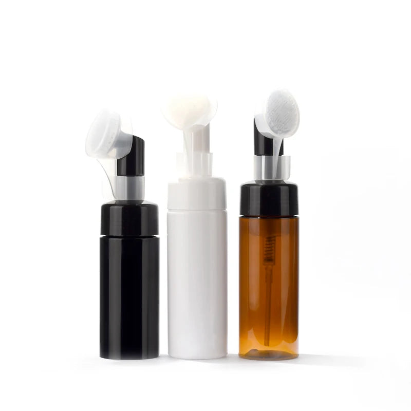Facial Cleanser 100ml 150ml 200ml 250ml White clear Amber PET Plastic Foam Pump Bottle  with Silicone Brush