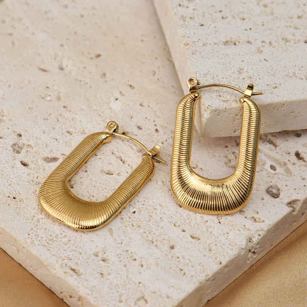 Chris April 316L Stainless Steel 18k Gold Plated U Shape extra Large Stripe Hoop Earrings