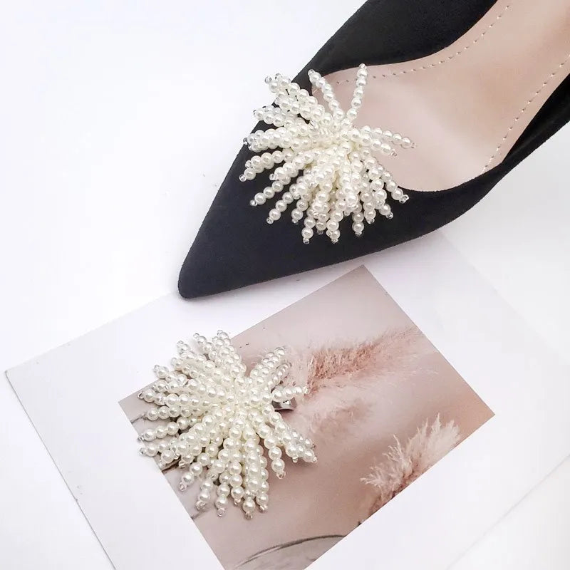 Handmade Pearl Beaded Tassel Shoe Clip Accessories Detachable Vamp Buckle for Ladies Wedding High Heels MegaBDM