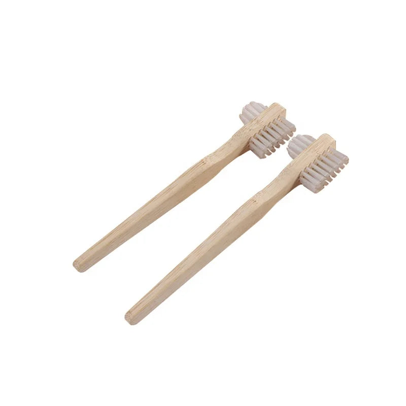 Eco-Friendly Two-Head Toothbrush Multi-Layered Hard Nylon Effective False Tooth Brush for Household Use Bamboo Denture Brush