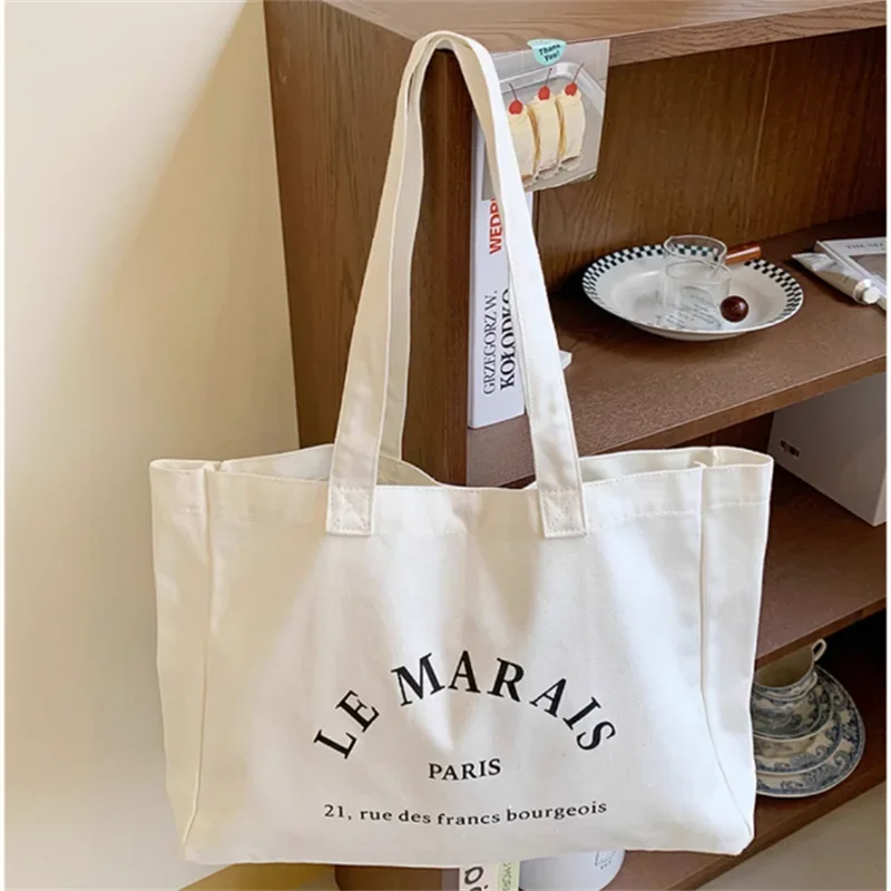 Customizable Large Cotton Canvas Tote Bag for Shopping Supermarket Logo Included Big Shopper Tote Bag