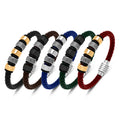 Hot Selling Simple Adjustable High Finish Custom Engrave Stainless Steel Charm Braided Black Leather Woven Bracelet for Men