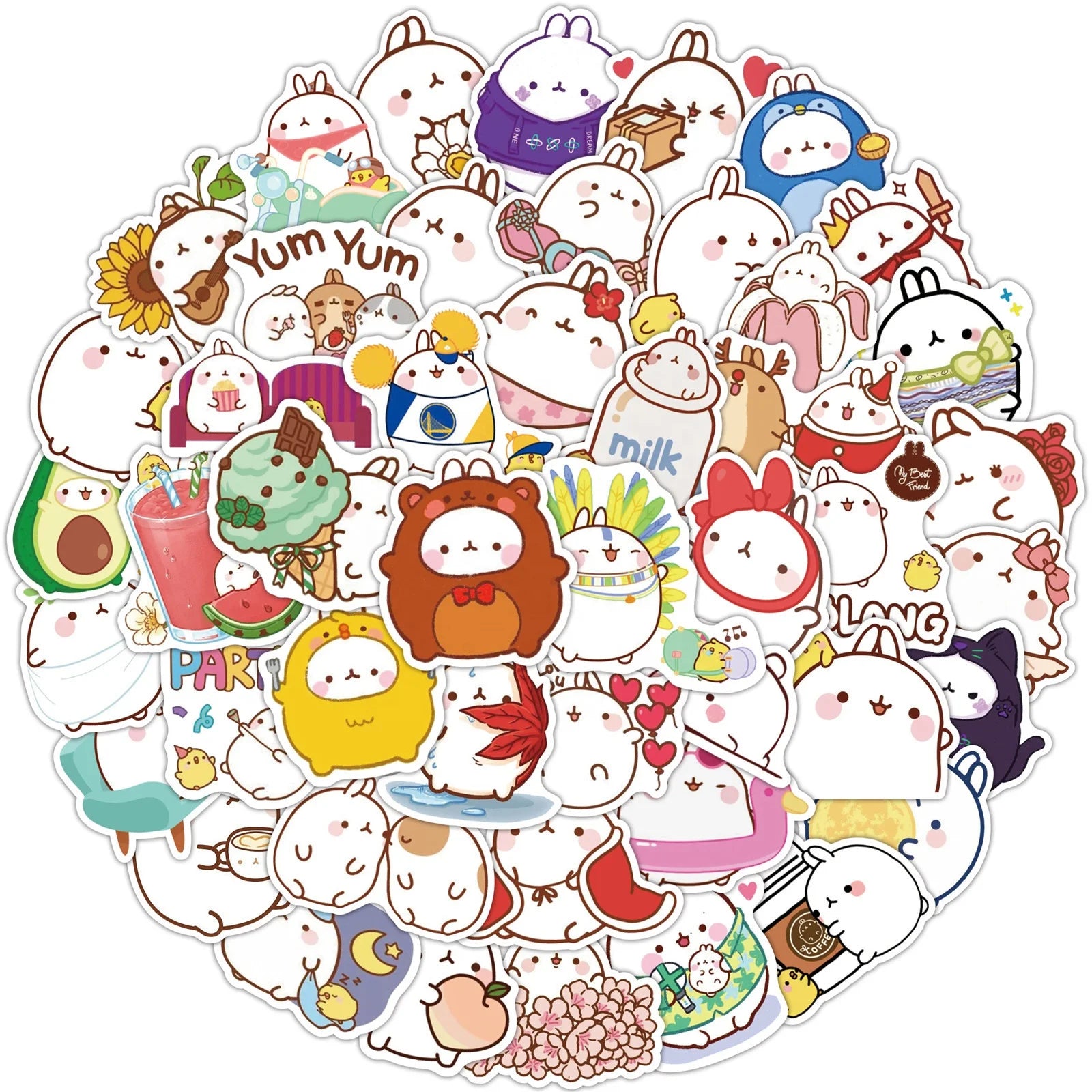 50Pcs Fat Rabbit Cute Girl Sticker for Children Graffiti Stickers