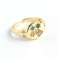 Ins Hot Selling Multi Colored Stone Star Signet Sterling Silver Zircon Rings