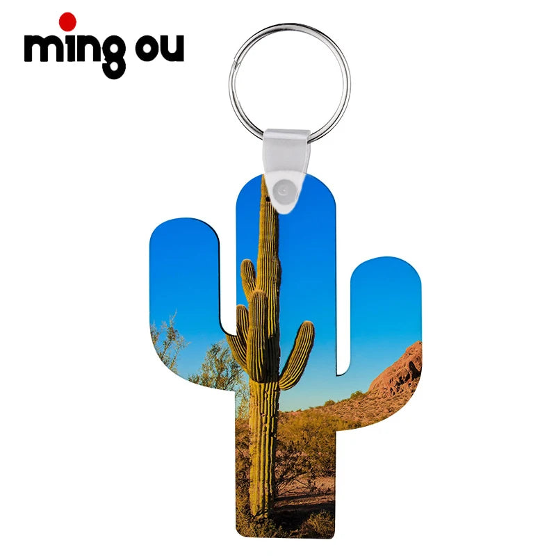 Wholesale New Material MDF Keychain Key Holder Blank Sublimation Cactus Double-sided Keychain