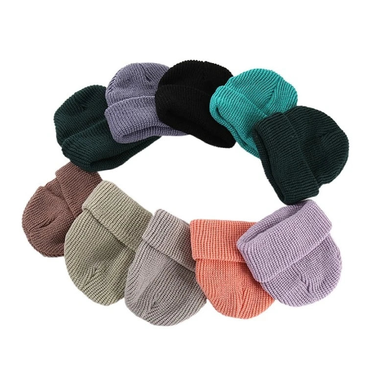 Wholesale Winter Adult Running Ski Warm Double Layer Knitted Hip Hop Hat Short Cuffed Ribbed Custom Beanies With Logo