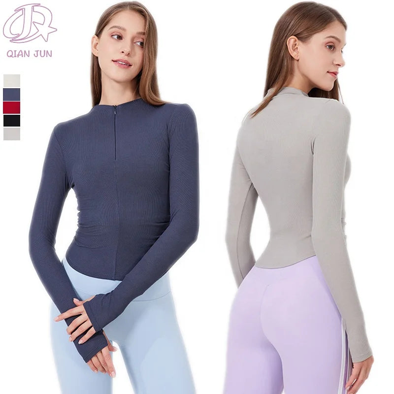 2025 New Fashion Crop Top for Adults Casual Gym & Yoga Jacket Solid Color Breathable Plus Size Sustainable & Recyclable