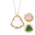 18k Real Gold Non Tarnish Mini Pink Green Jade Maitreya Buddha Pendant Necklace Stainless Steel Laughing Clear Buddha Necklace