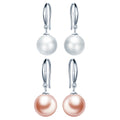 Pink White Fine Freshwater Pearl Round Shellfish Hanging 925 Sterling Silver Women Hoop Earrings