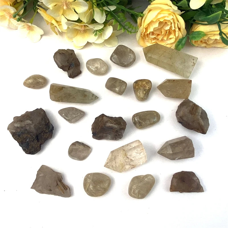 Healing Rutile Quartz Points Multiple Shapes Golden Rutilated Quartz Pebble Stone for Collection