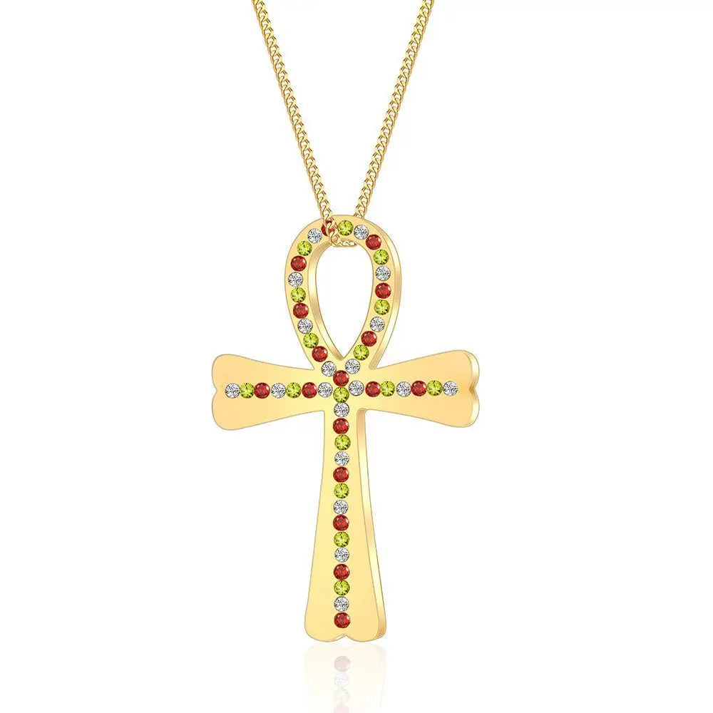 Classic Cross Style Pendant Necklace for Women New Design Cute Female Crystal Zircon Colorful Choker Stainless Steel Letter