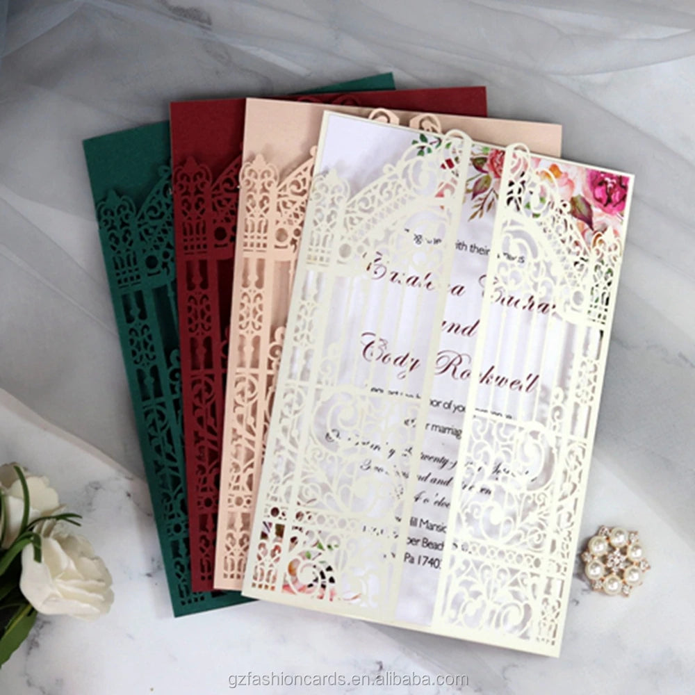 Ivory Tint Wedding Invitation Card Laser Holiday Greeting Card the Door of Marriage Custom Birthday Laser Cut Invitations MegaBDM