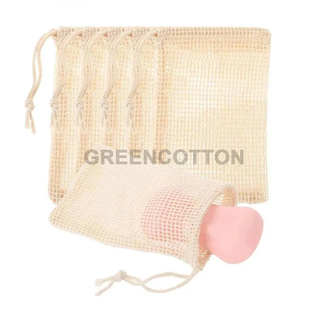 Custom Logo Soap Bag Natural Cotton-Linen Soap Mesh Bag Exfoliating Cotton Soap Mesh Pouch Bath Soap Saver Bag for Shower