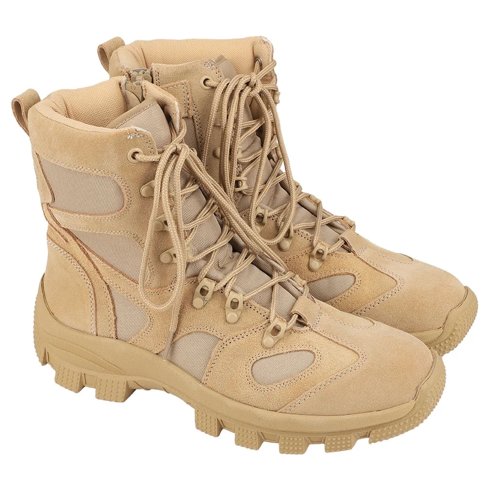Double Safe Hot Sale RTS Leather Water Resistant Khaki Non Slip Hunting Hiking Climb Training Zipper Tactical Jungle Boots Shoes