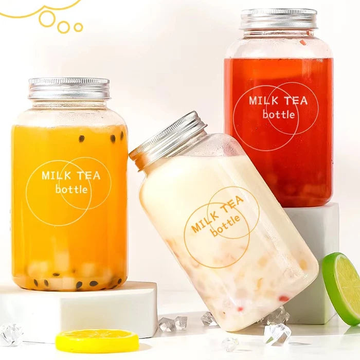 400 ml 500ml clear PET Milk Tea Disposable Juice Plastic Bottle With Holes Aluminium Cap 16oz PET Round Juice Bottle With Lid