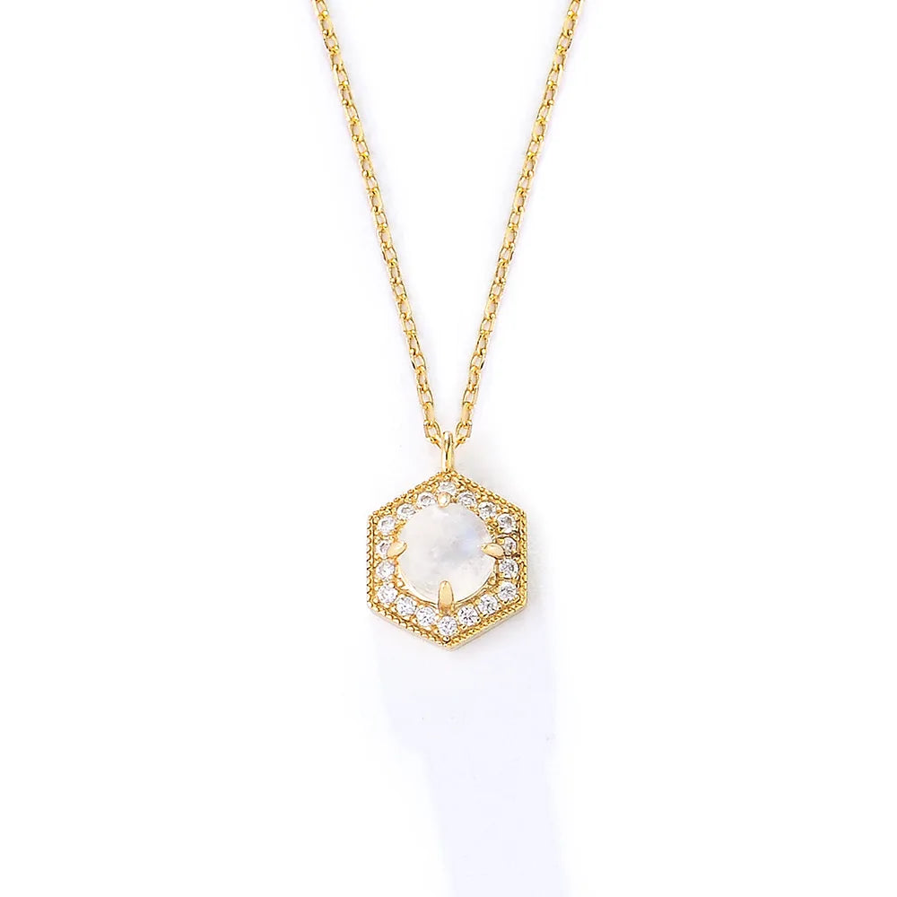 Laodun Popular INS Style S925 Necklace Pendant Luxury Classic Moonstone Elegant Sterling Silver Zircon Necklace Vermeil