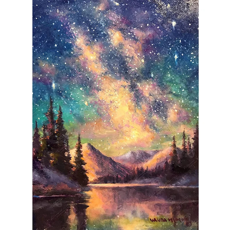 Wholesale Modern 5D Diamond Painting Valley Starry Sky Landscape with Square Drill Craft DIY Drill Arts AB Dot Diamond Painting