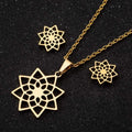 18K Gold Silver Plated Stainless Steel Earring Necklace Good Karma Lotus Flower Jewelry Set for Women