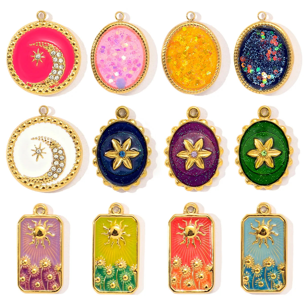 Hongtong AC-136 Stainless Steel Vintage Tarot Shiny Zircon Rectangle DIY Making Jewelry Charms Hot Sale Wholesale Pendants