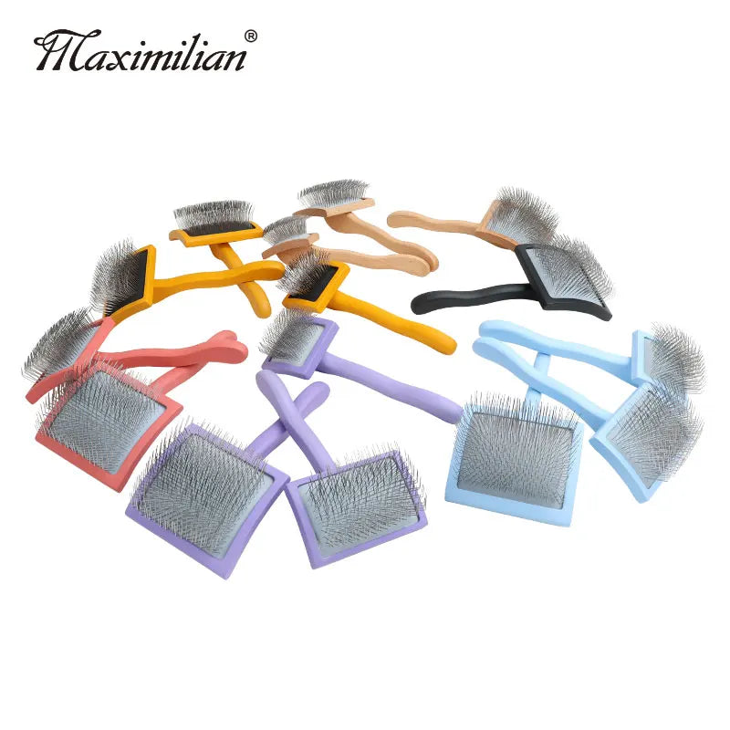 Maximilian Factory Wholesale Colours Wooden Pet Wire Grooming Brush Extra Long Pin Brush for Dogs and Cats