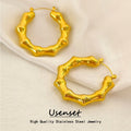 New Punk Stainless Steel Bamboo Earrings Hoop Thick Earrings Twisted Big Metal Geometric for Women Drop Earrings Fashionable