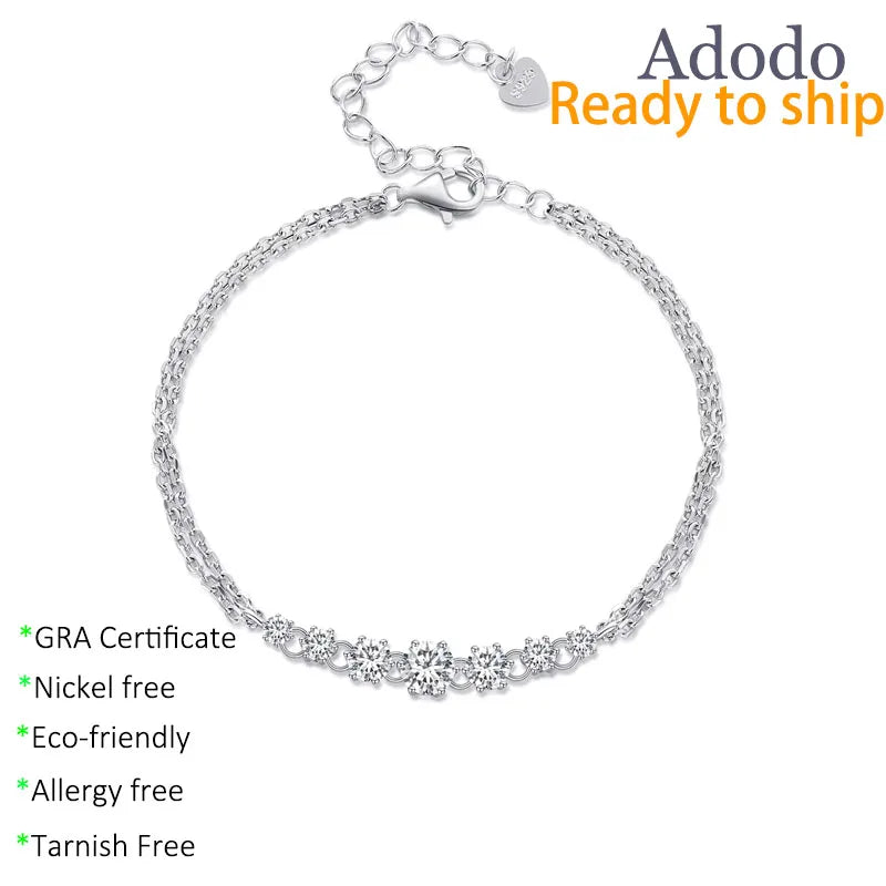 Factory 925 Silver Double Layer Stacks Jewelry Fashion 0.5CT VVS1 GRA Moissanite Chain Link Bracelets with Certificate for Women