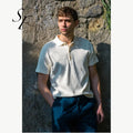 Custom Casual Short Sleeve Striped Button Top Soft Terry Towelling Cloth With Corduroy Men's Polo Shirts