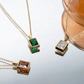 Dina Fashion Elegant 18K Gold Plated Triangle Charms Emerald Green Stone Choker Necklace Stainless Steel Jewelry Women