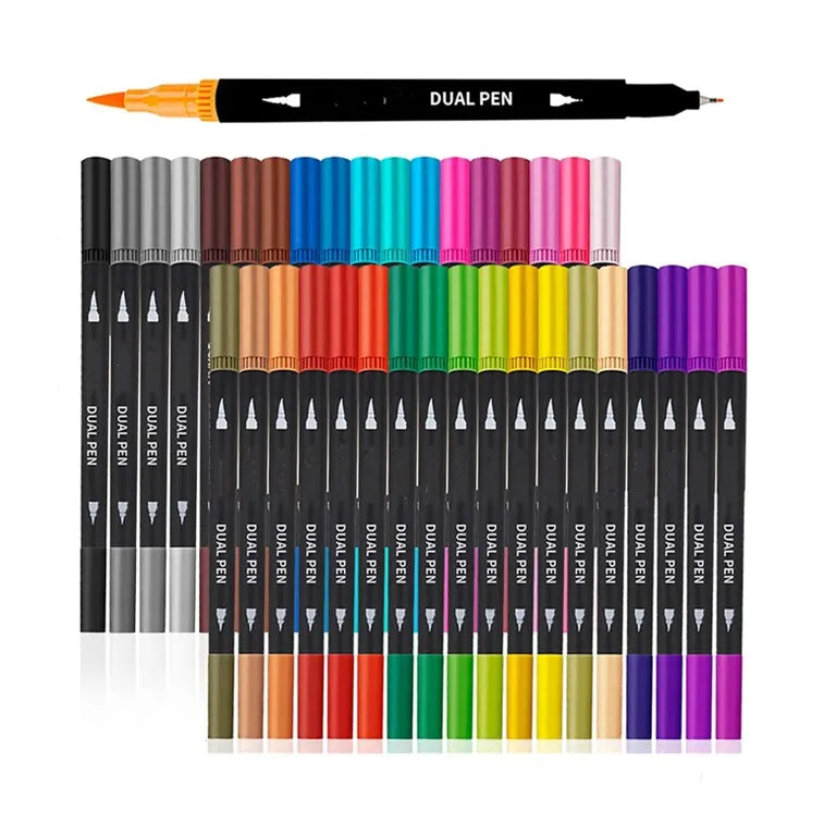 Permanent Plastic Brush Pen Colored Pen Fine Point Art Marker Brush Highlighter 24 Colors Toe Brush Tip 2mm Writing Width for