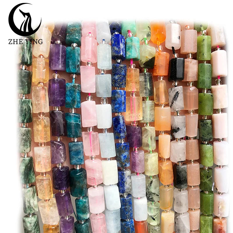 Zhe Ying 8*11mm Gemstone Cylinder Beads Bracelet Natural Straight Hole Loose Beads Faceted Cylinder Beads for Jewelry Making