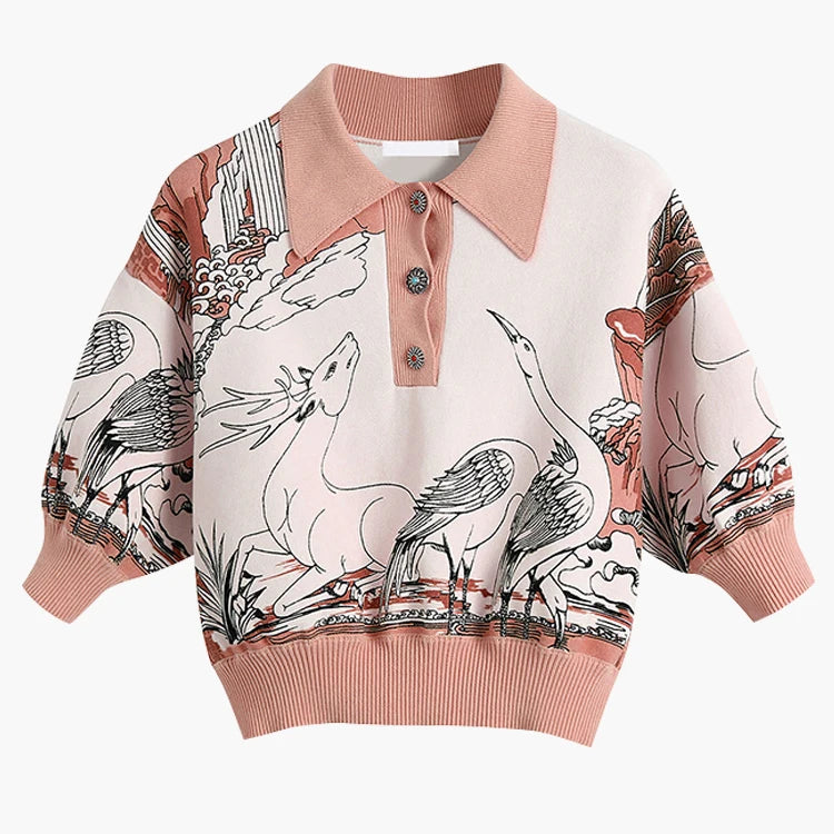 Custom Pullover Summer Polo Neck Custom Kint Sweaters Women Cartoon Pattern Knitwear Girls  Knit Top Women Sweater