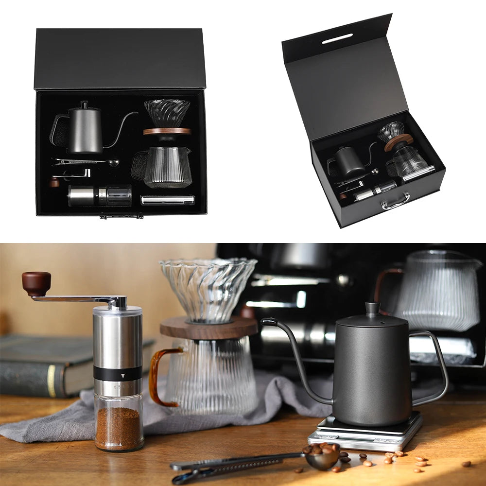 Coffee Gift Set Ceramic Coffee Grinder Dripper Filter Kettle Travel Bag Gift Kit Barista Tools Espresso Coffee Maker Set