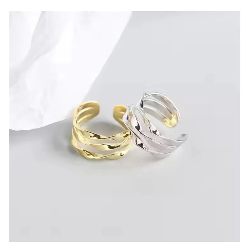 Gold/Silver Color Women Twisted Layer Rings for Women Real 925 Sterling Silver Accessories