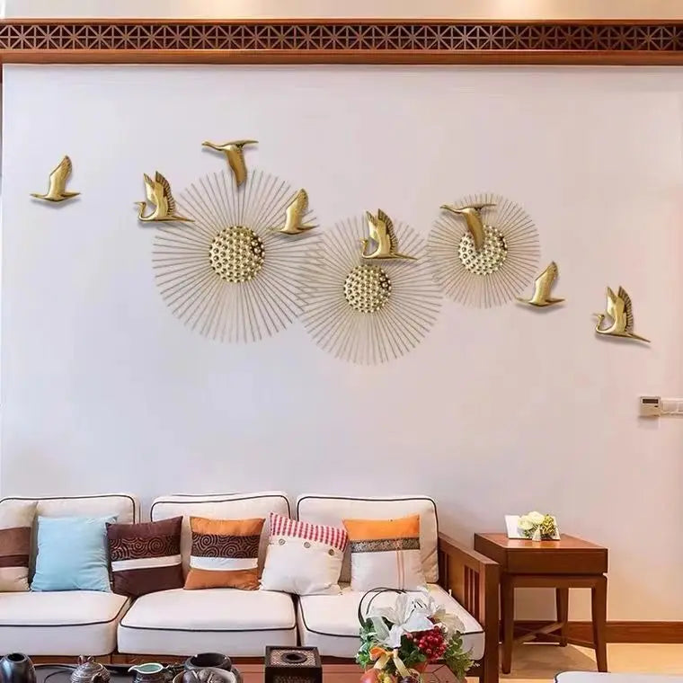 2-2.3m S8 Golden Birds Creative Living Room Sofa Background Wall Soft Decoration Creative Iron Art Metal Home Decor Dropshipping