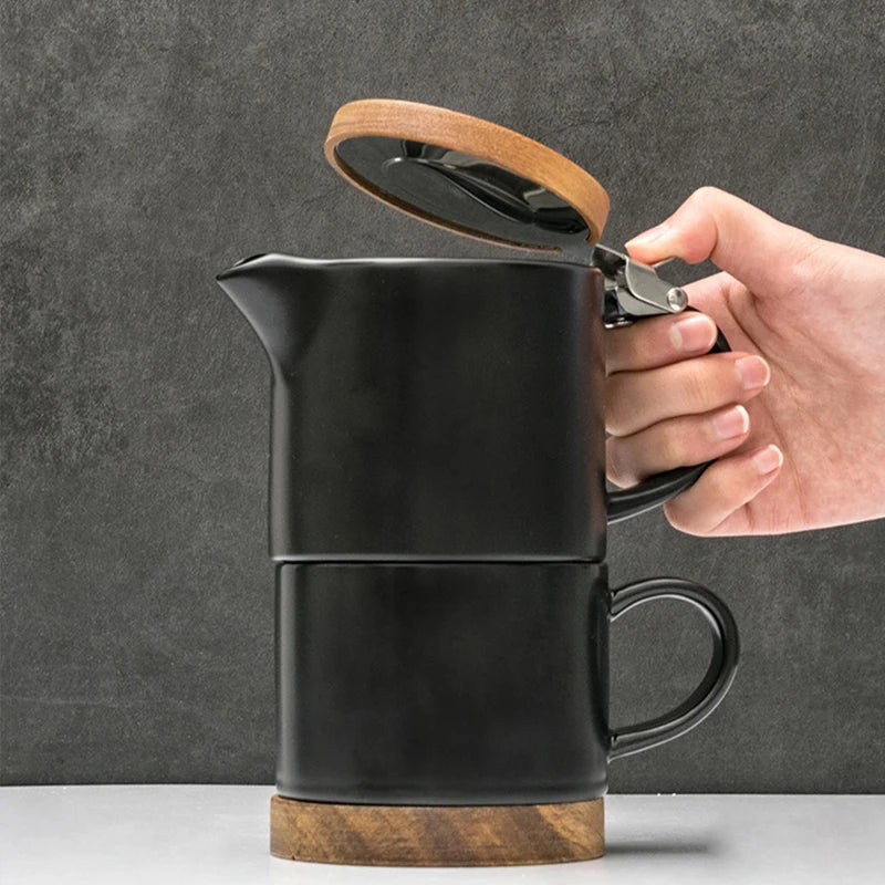 Customized Creative Retro Wooden Cover Nordic Ceramics Tea Water Cups