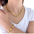 New Punk Street Style Stainless Steel Bracelet and Necklace Set Gold Plated Square Buckle Chain Trendy Rope Chain