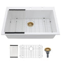 Top Mount  White Single Bowl Drop in Quartz   33 Inch Granite Composite Kitchen Sinks