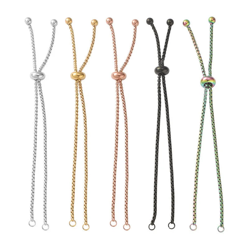 Mylove Wholesale Stainless Steel Bracelets 18K Gold-plated Scalable Pull-out Stainless Steel Square Chain Bead Bracelet