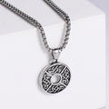 Mens Silver Chain Double Hollow Necklace Men's Silver Stainless Steel Celtic Dara Knot Ring Medallion Pendant Necklace