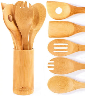 Hot Selling Safe Long-Lasting Home Kitchen Bamboo Cooking Utensils Set of >6-Piece with Bamboo Case