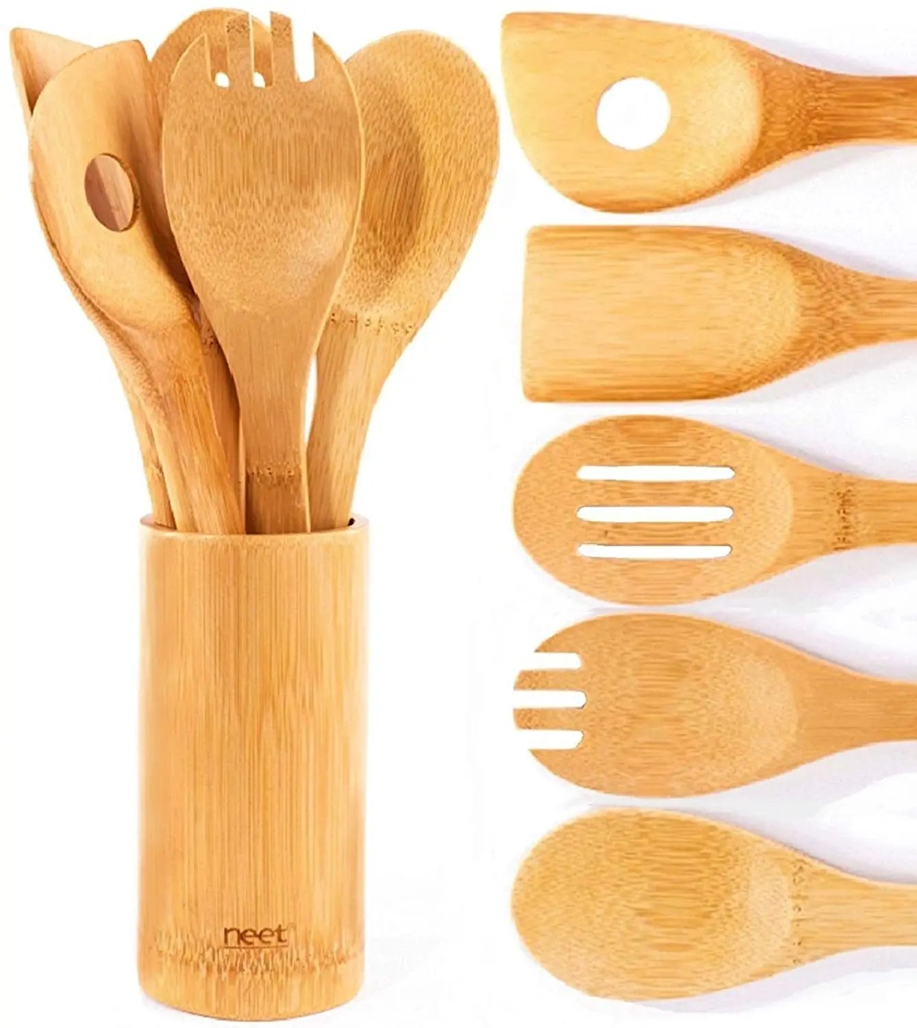 Hot Selling Safe Long-Lasting Home Kitchen Bamboo Cooking Utensils Set of >6-Piece with Bamboo Case